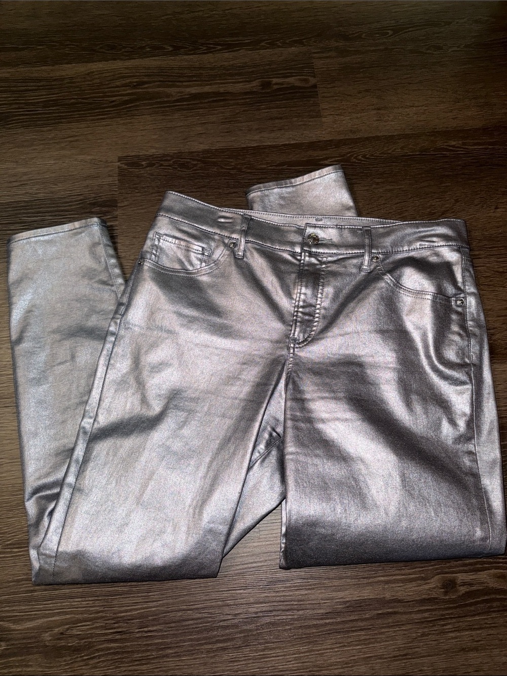 Express Metallic Silver Coated Jeans - Picture 4 of 8